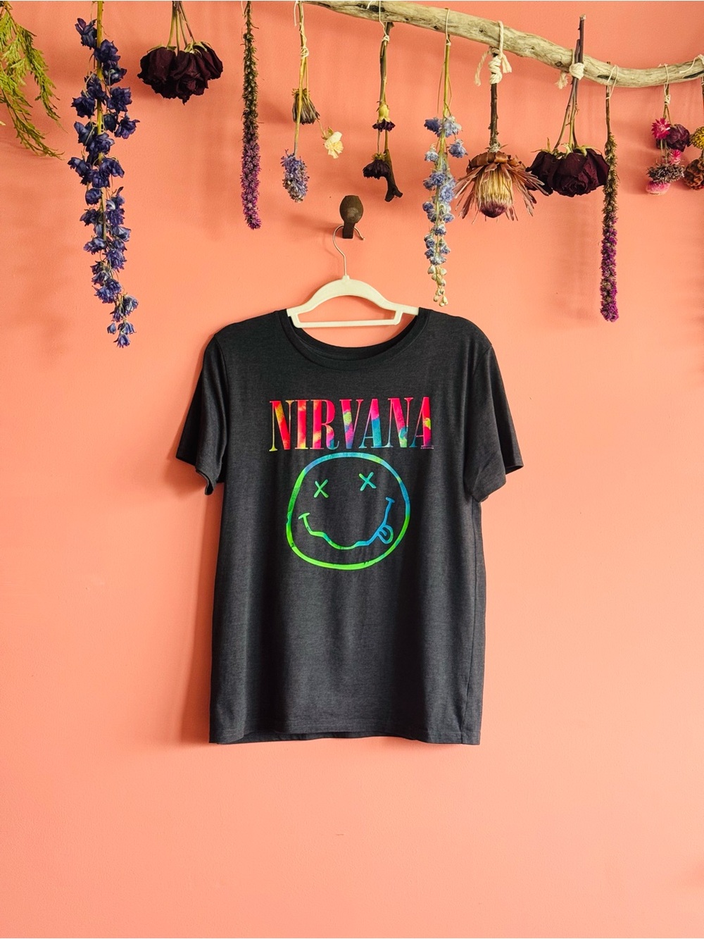 NIRVANA Black Graphic Tee with Multi-Colored Print